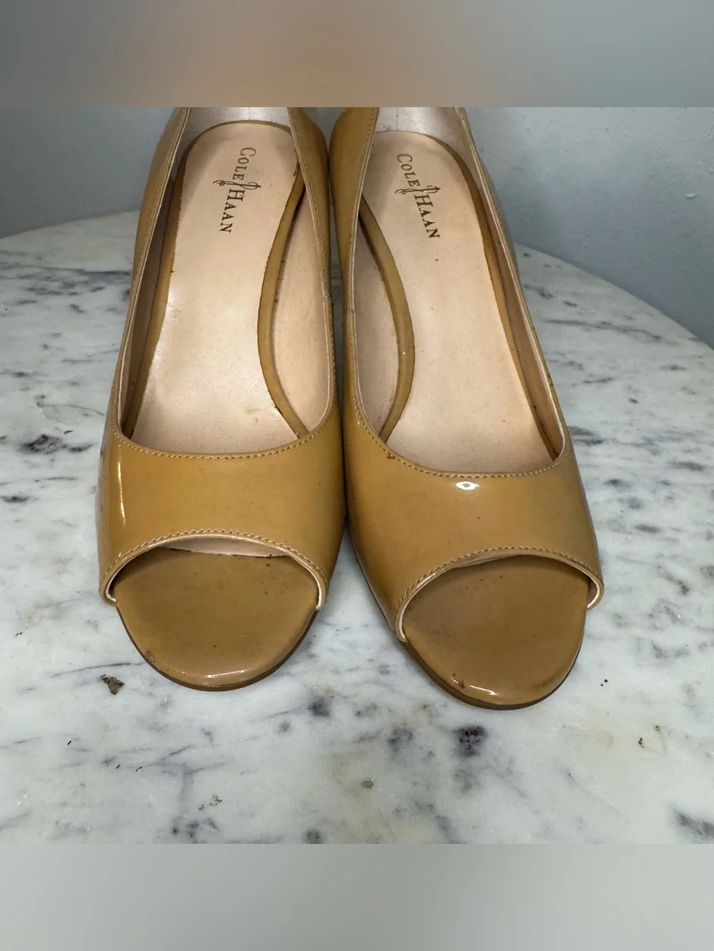 Cole Haan Heels Size 6 B yellow gold shoes Patent Leather peep toes